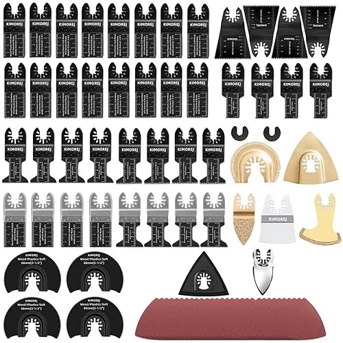 Miniatura 1 de KIMOREJ 101 hojas de sierra oscilantes universales, de madera, metal, plástico, accesorios multiherramienta de liberación rápida con papel de lija,