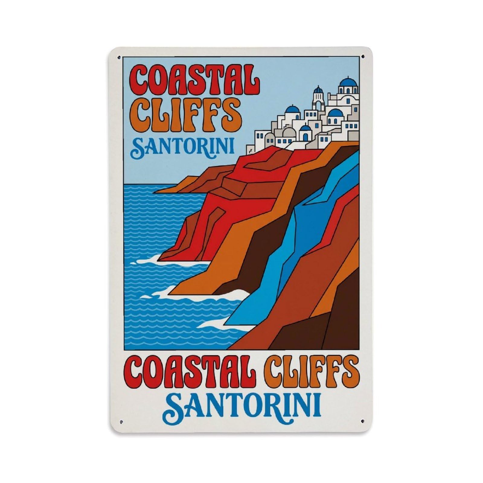 Gead 8X12inch Style Vintage Travel Santorini Coastal Cliffs Metal Tin Sign