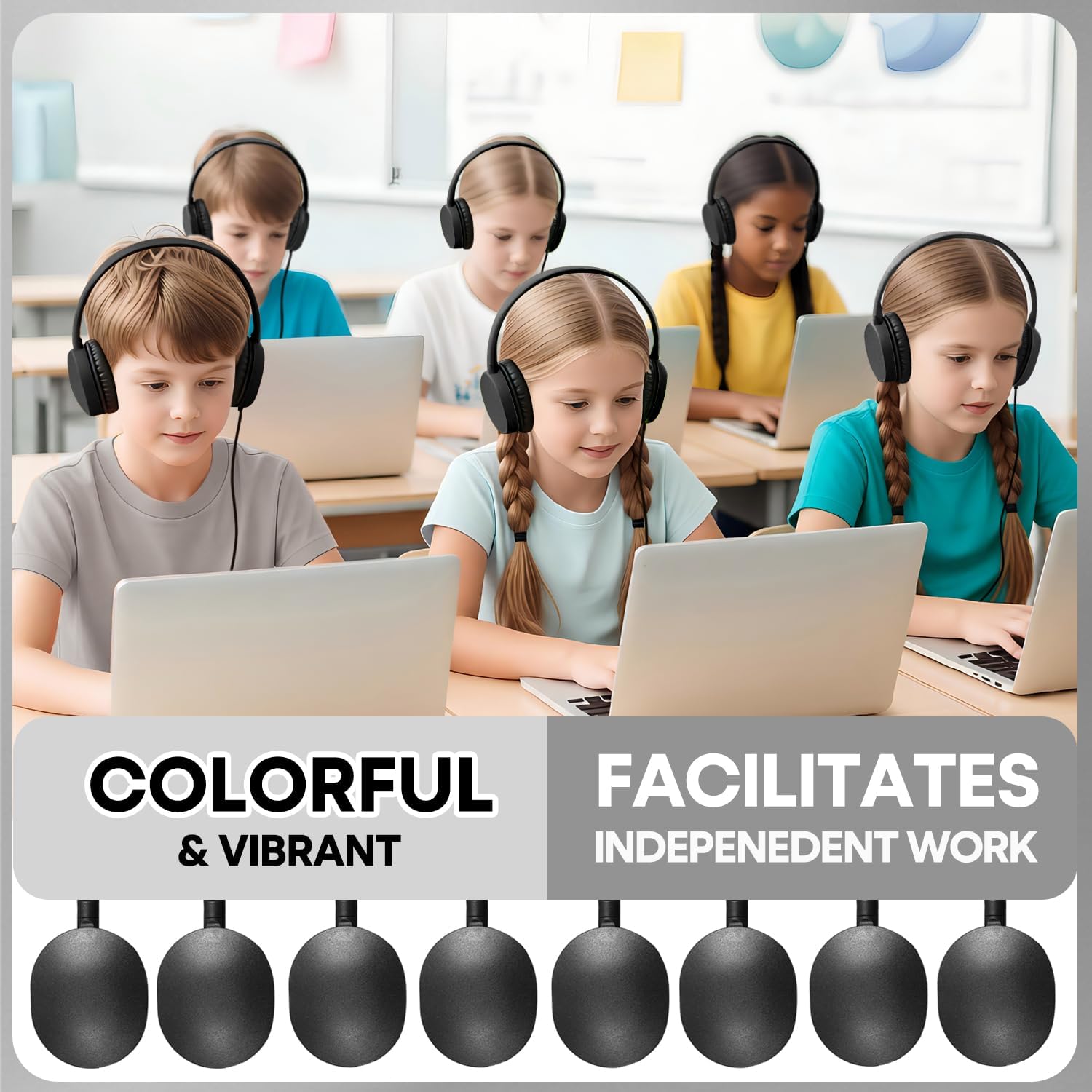Classroom Headphones Bulk 25 Pack for Students School Kids, Wholesale Sturdy On-Ear Wired Earphones for Children Toddler Teens Boys Girls and Adult 3.5mm Plug Black