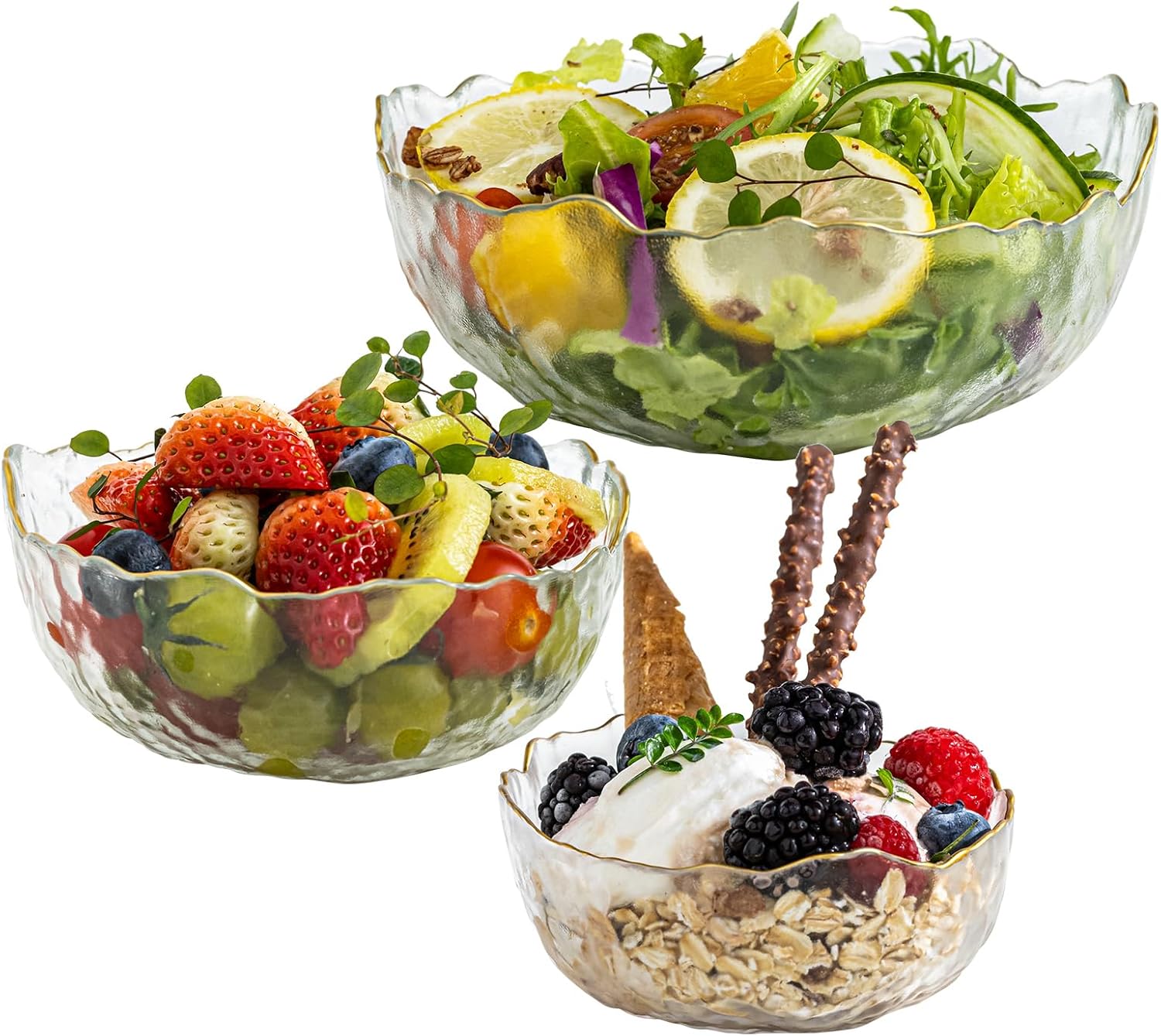 Glass Salad Bowl salads Set of 9 – Vintage Phnom Penh Mixing Bowls,for Fruits, salads, Ice Cream, Snacks & Parties – BPA-Free Serving Bowls For Kitchen, Dining, Entertaining (9)
