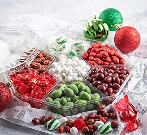 Miniatura 3 de Cesta de regalo de nueces y dulces navideños (rojo y verde)  Surtido de 7 secciones  Arreglado ingeniosamente  Bandeja de regalo corporativa gourmet