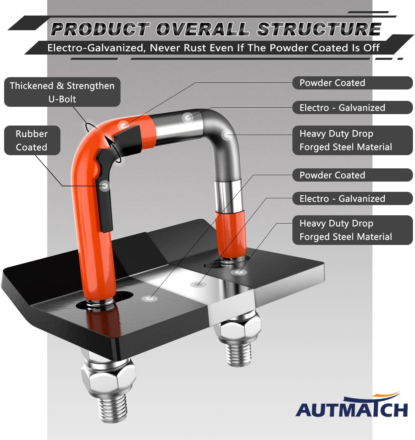 AUTMATCH Shackle Hitch Receiver 2 Inch with Hitch Tightener Anti-Rattle Clamp, 3/4" D Ring Shackle and 5/8" Trailer Hitch Lock Pin, Heavy Duty Receiver Kit for Vehicle Recovery, Orange