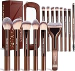 MAANGE 14 PCS Makeup Brushes Professional Make Up Brushes Premium Synthetic Powder Concealers Brushes Travel Makeup Brush Set with Case (Coffee)