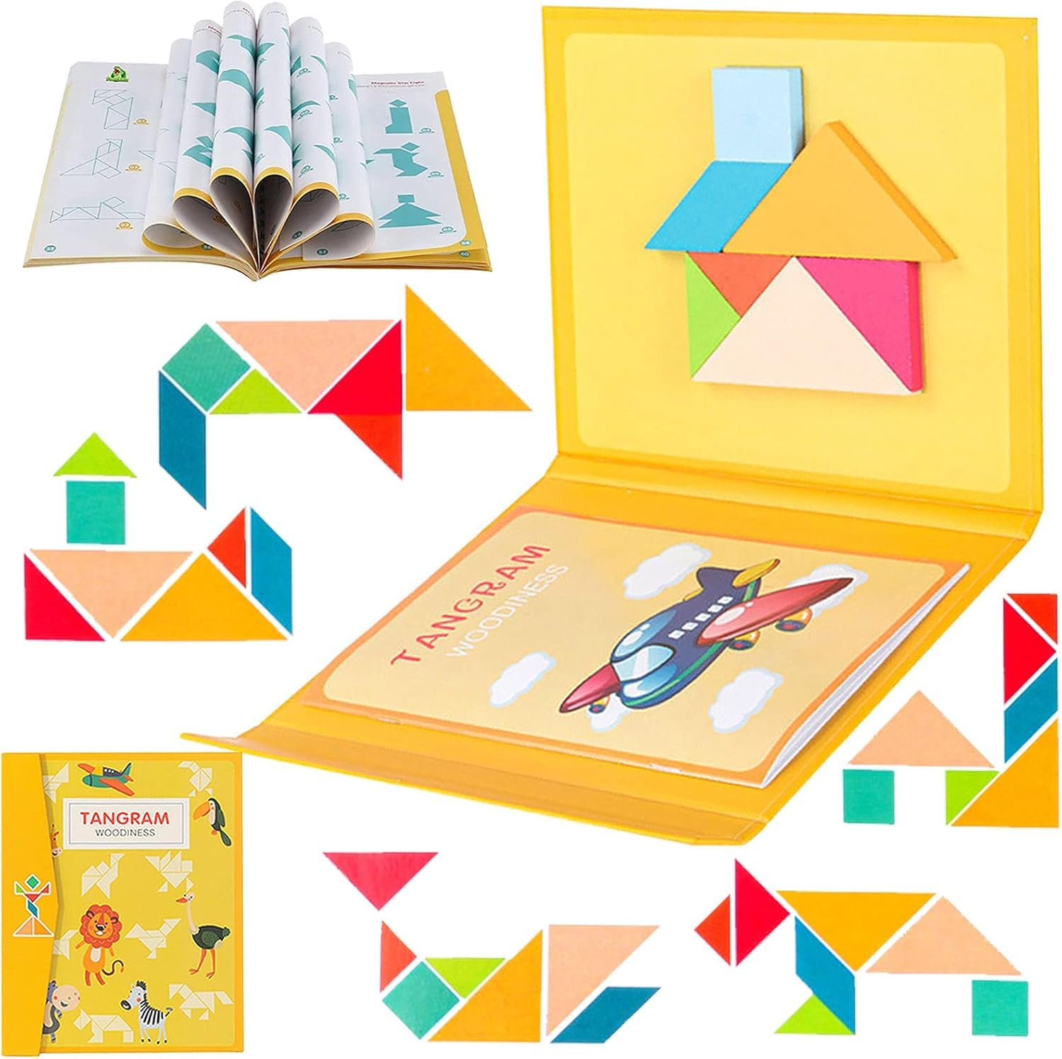 Maison Julia - Tangram Enfant Magnétique - Jeu Educatif Montessori dès 3 Ans - Puzzle Smart de Voyage - Occupation Calme Train Avion et Voiture - Casse Tête - Cadeau Noël Anniversaire