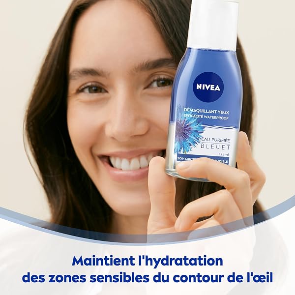 NIVEA Démaquillant Yeux Double Action au Bleuet (1 x 125 ml), nettoyant visage enrichi en eau purifiée, soin visage femme pour tous types de peaux, format voyage - 3