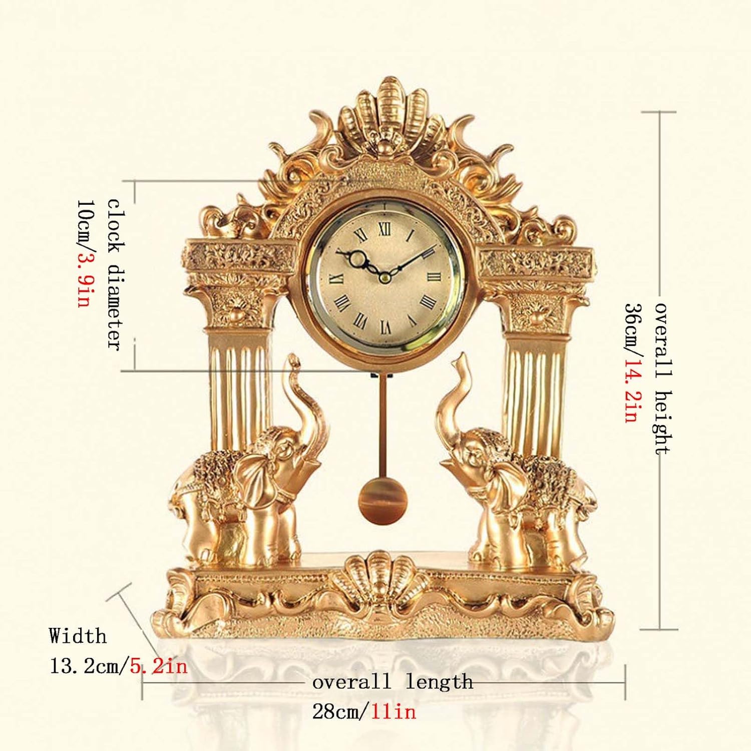 Grandfather Clock Vintage Elephant Sculpture Creative Home Decoration Table Clocks Silent Non-Ticking with Pendulum Mantel Clock for Home Office Decoration and Gifts