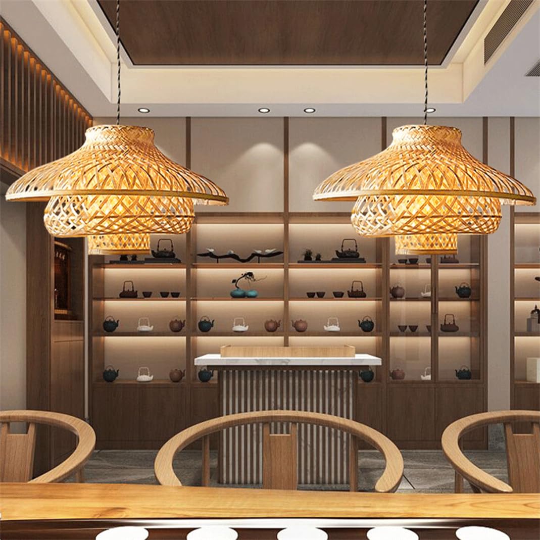 Illuminazione per Sala da Pranzo in Corda Intrecciata Lampadari A Forma di Nido D'uccello in Stile Vietnamita Lampade Pendenti in Vimini di bambù Intrecciato Strettamente