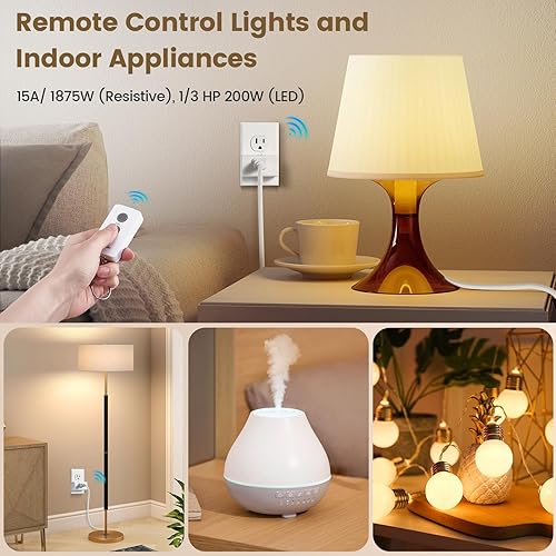 Miniatura 5 de SURAIELEC Toma de control remoto, interruptor de luz inalámbrico, llavero remoto, 15 amperios, rango de 100 pies, sin interferencias, kit de