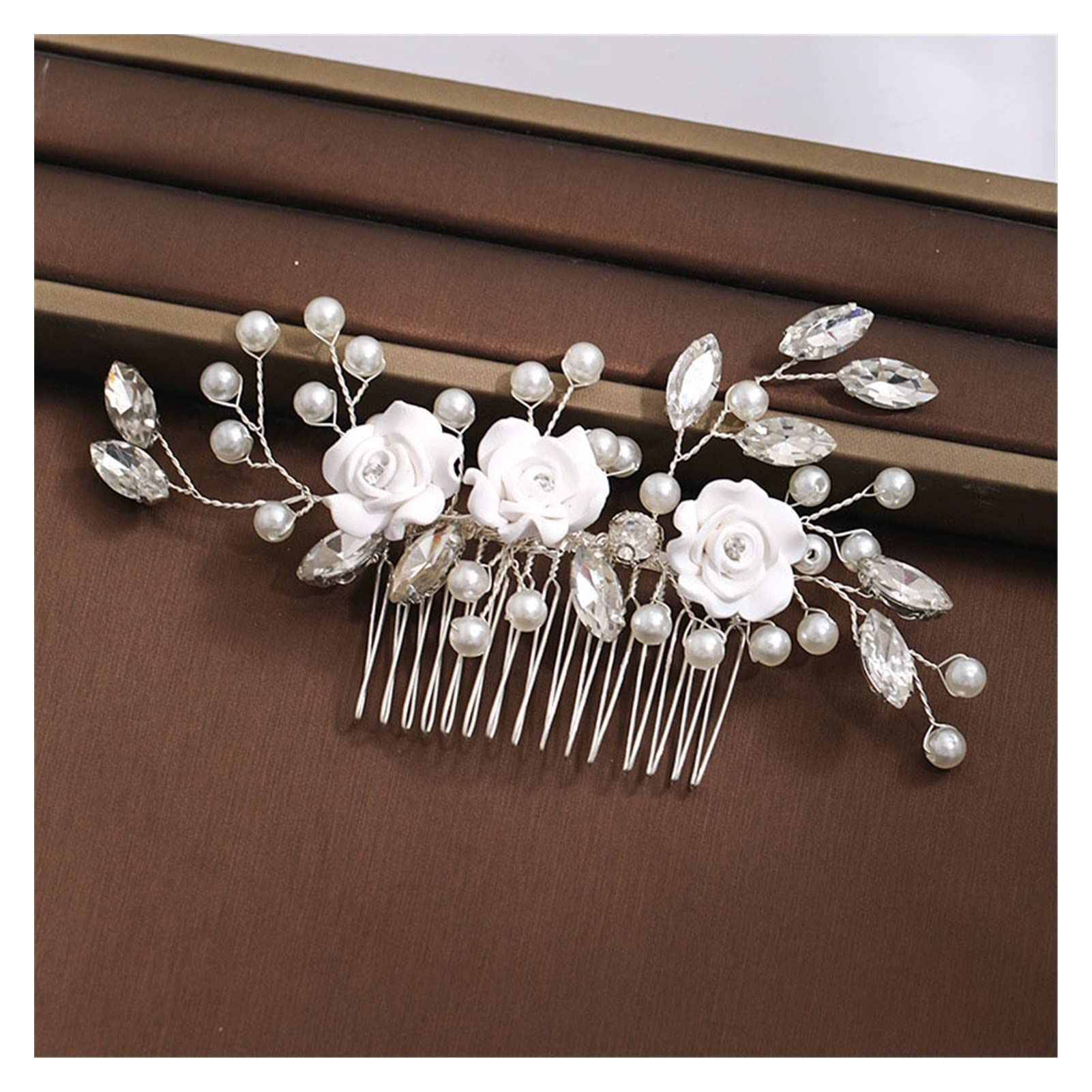 Rhinestone Pearl Bridal Hair Peine for Novia Miracul Crystal Hair Cod Tiaras Women Girl Hair Joyería Boda Accesorios for el Cabello (Metal Color : Black Gun Plated)