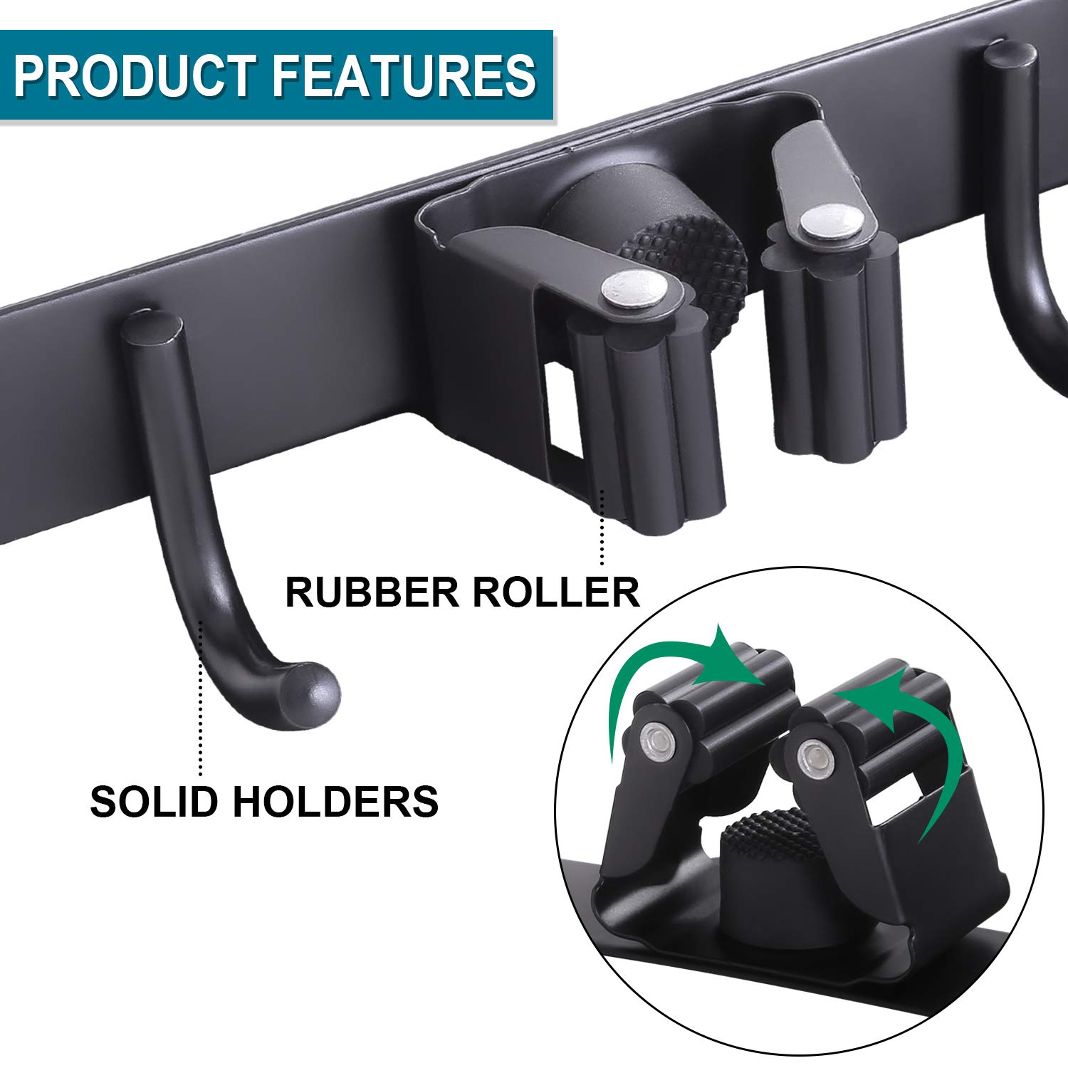 HYRIXDIRECT Broom Holder Wall Mount Broom Organizer Mop Holder Hanger Garden Tool