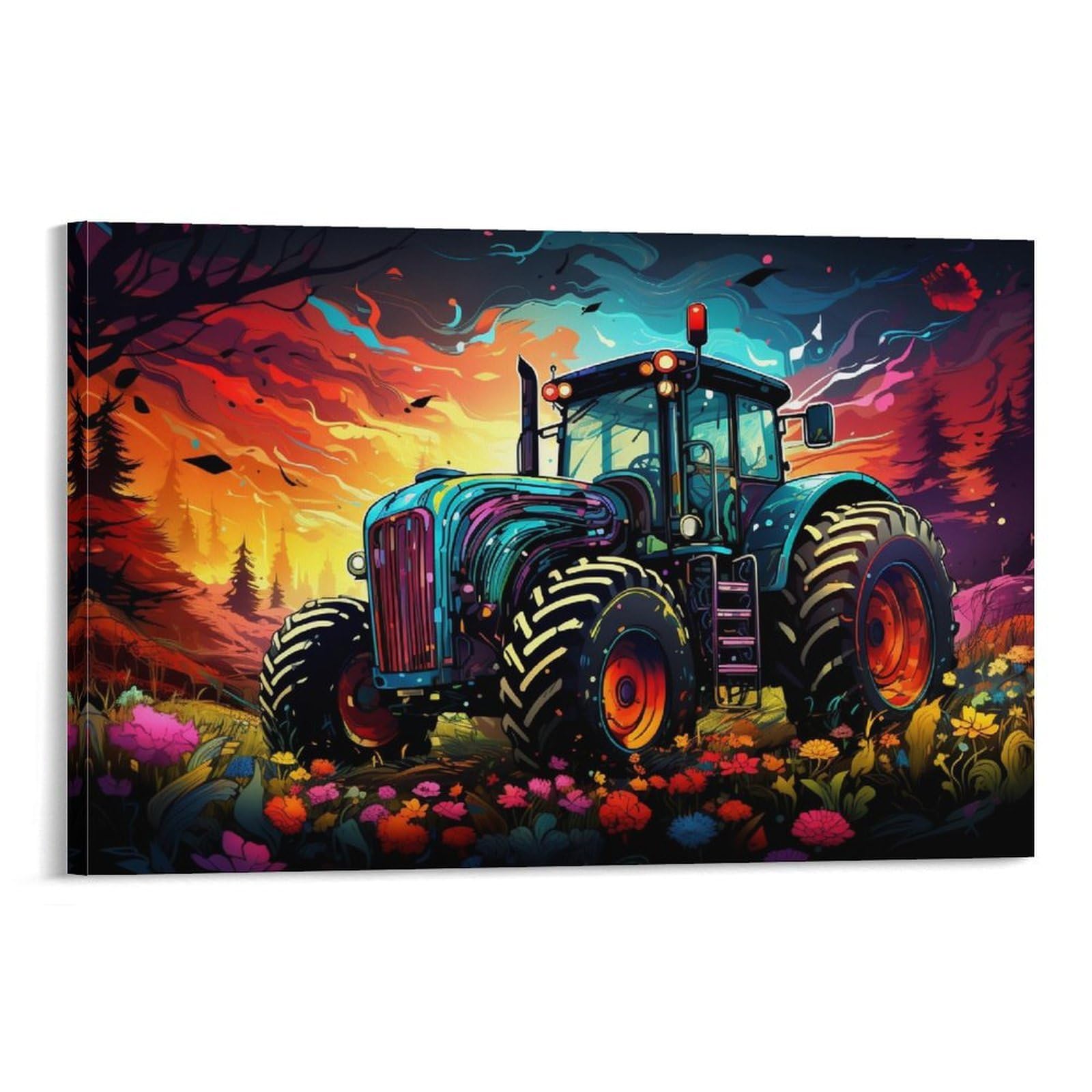 CPLVKWRQJ Bright Magical Colorful Single Modern Tractor Fantasy Scene Framed Wall Art - Living Room Focal Point Ready to Hang Fade Resistant Wall Artwork 16x24inch(40x60cm)
