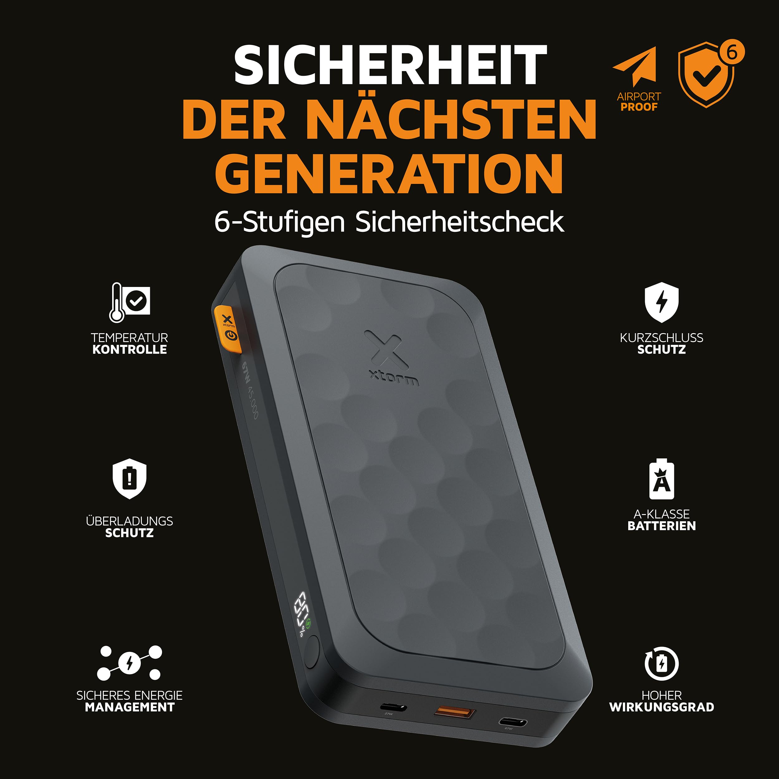 Xtorm Fuel Series 5 Laptop Power Bank 45000mAh 67W USB-C PD plastica riciclata GRS max autonomia professionale Midnight Black FS5451