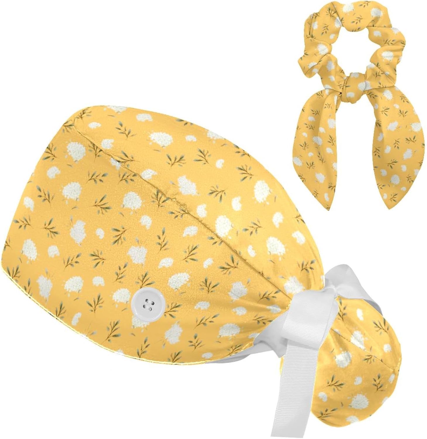 Scrub Cap with Ponytail and Buttons, Surgical Caps for Women with Long Hair | Scrub Hats with Cotton Sweatband, Tie-Back, Ideal for Surgeons, Nurses, and Medical Staff