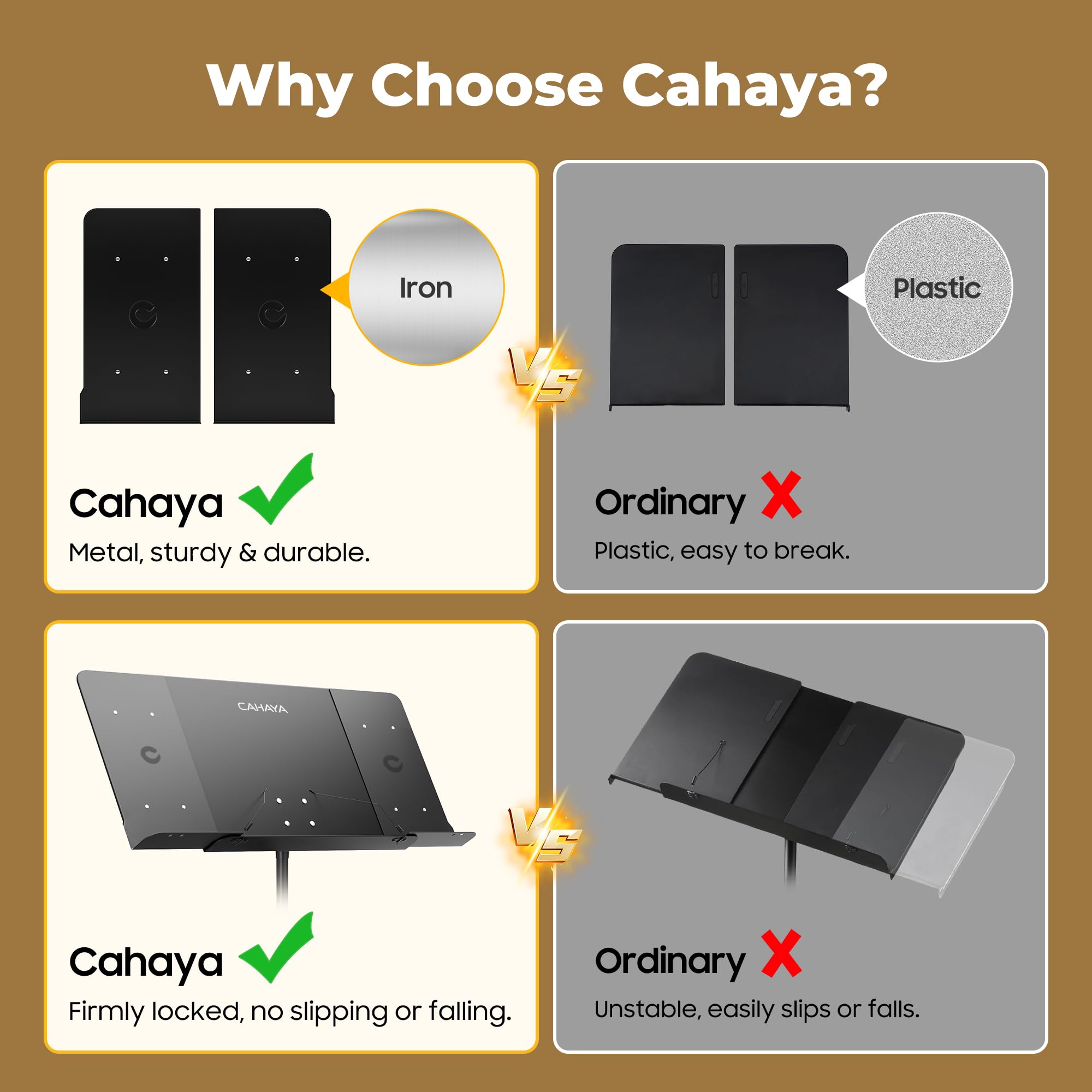 CAHAYA Notenständer-Erweiterung Metall Formstabil, Doppelseitig, 2*17*31cm | Doppelseitig für Feste Notenplatten; Schraubmontage mit Schutzpads für Klavier, Keyboard, Violine, Probe, Unterricht & Bühne