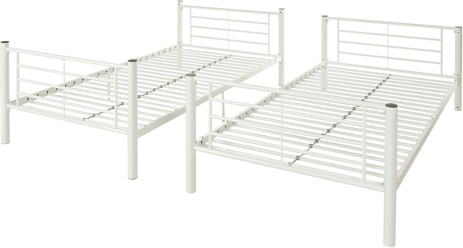 Walker Edison Elodie Urban Industrial Twin Over Twin Metal Bunk Bed, Twin Over Twin, White