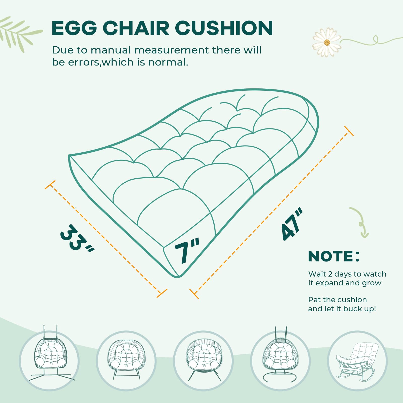 joomie Coussin de rechange imperméable pour balancelle de jardin, 120 x 84 x 18 cm d'épaisseur, coussin amovible avec attaches pour chaise hamac de jardin, cocon, ventilateur jaune-vert
