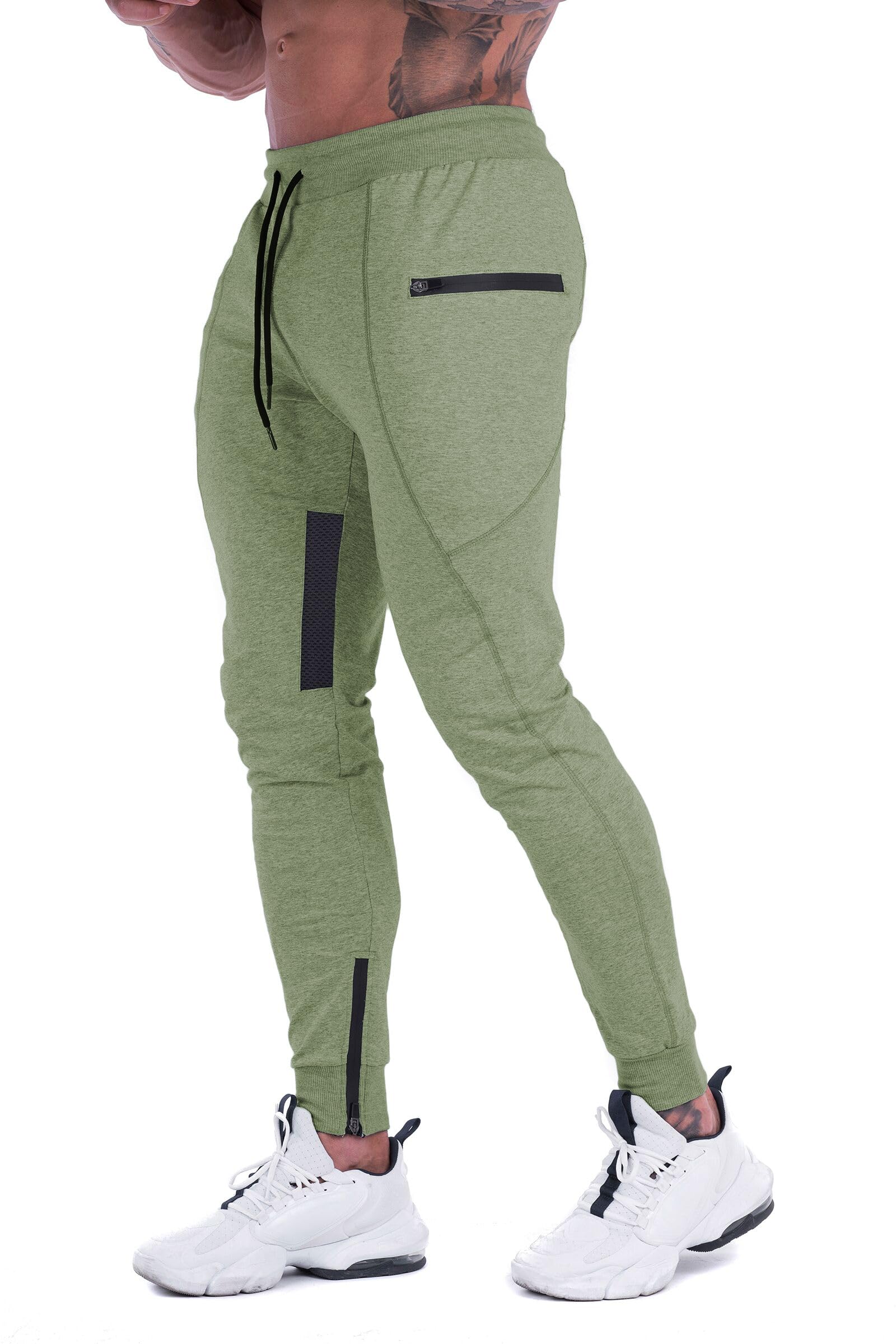 FIRSTGYM, Pantalones deportivos para hombre, ajustados, de malla, con bolsillos con cremallera