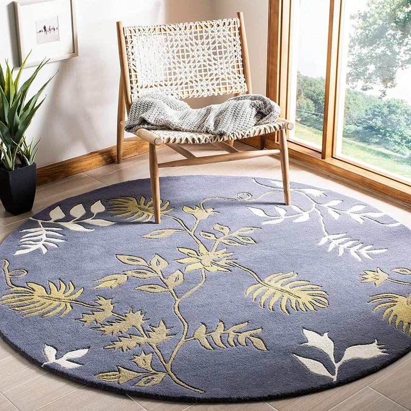 Image of Handmade Pure Woollen Carpet Collection for Hall with 1.0 inch inch Thickness 7 X 7 Feet - Round Grey GT
