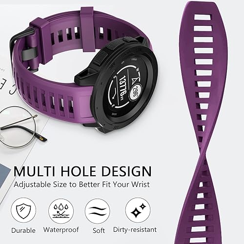 Miniatura 4 de OVERSTEP Correa de repuesto para Garmin Instinct, silicona suave compatible con Garmin Instinct 2SolarTacticalCrossover (morado)