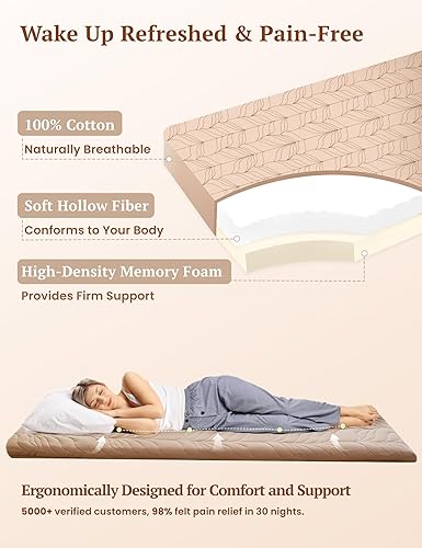 Miniatura 8 de ZonLi Colchón japonés de suelo tipo futón, tamaño individual, tapete de tatami enrollable grueso con funda lavable 100% algodón, plegable y