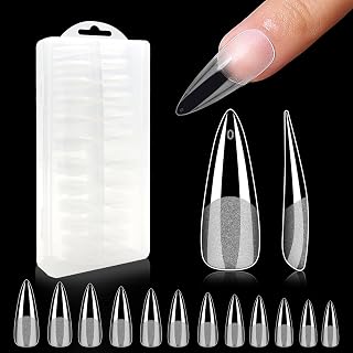 240Pcs Long Stiletto Nail Tips, Half Matte Full Cover Gel Tips, 12 Sizes No File Nail Tips with Box, False Nails Acrylic Nail Tips for Press On Nail Extensions