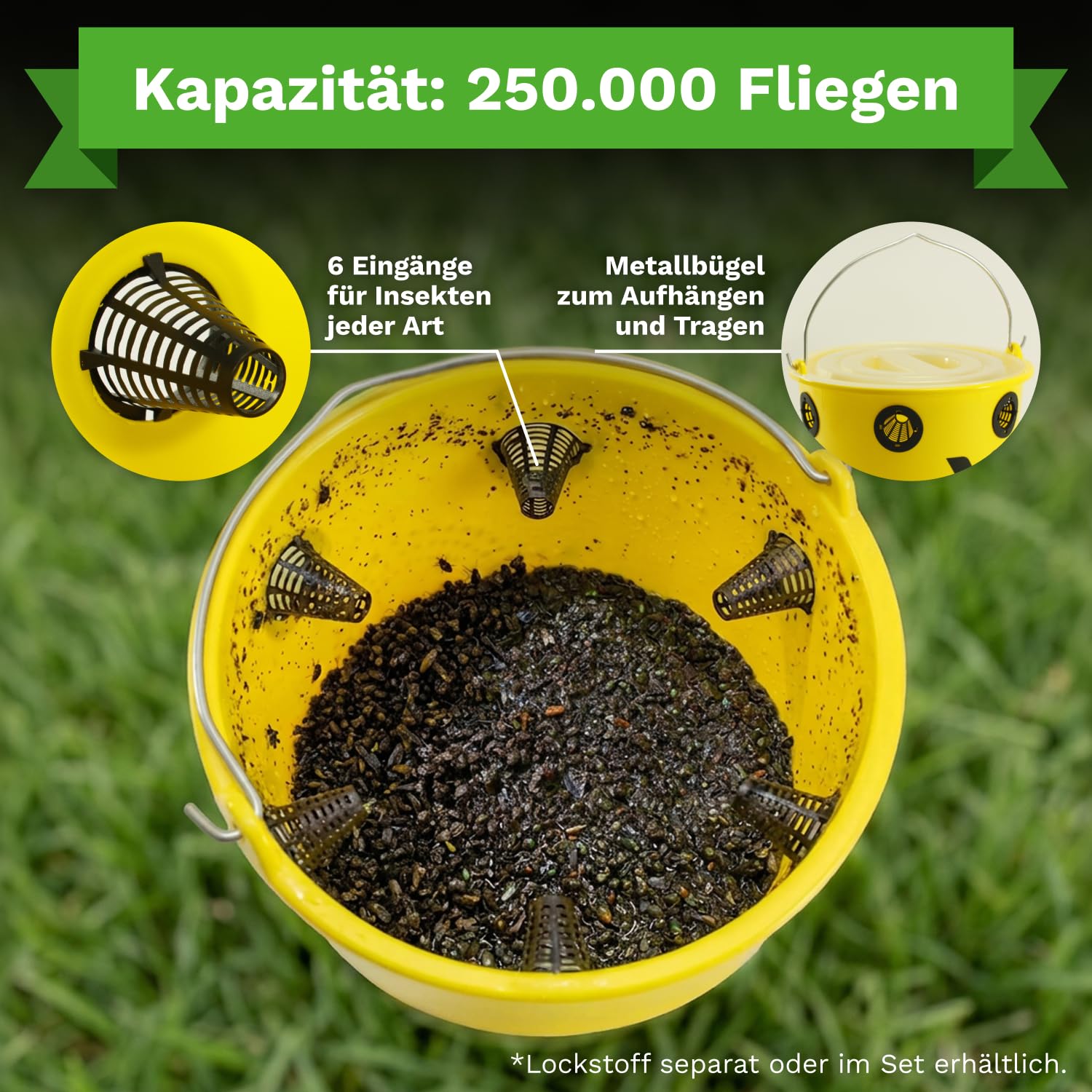 Piège à mouches Göbel Fly X, pour jardin, écurie, saule et chevaux, protection idéale contre les mouches, jusqu'à 250 000 mouches, insectes, freins, tiques, seau à suspendre avec arceau (piège à