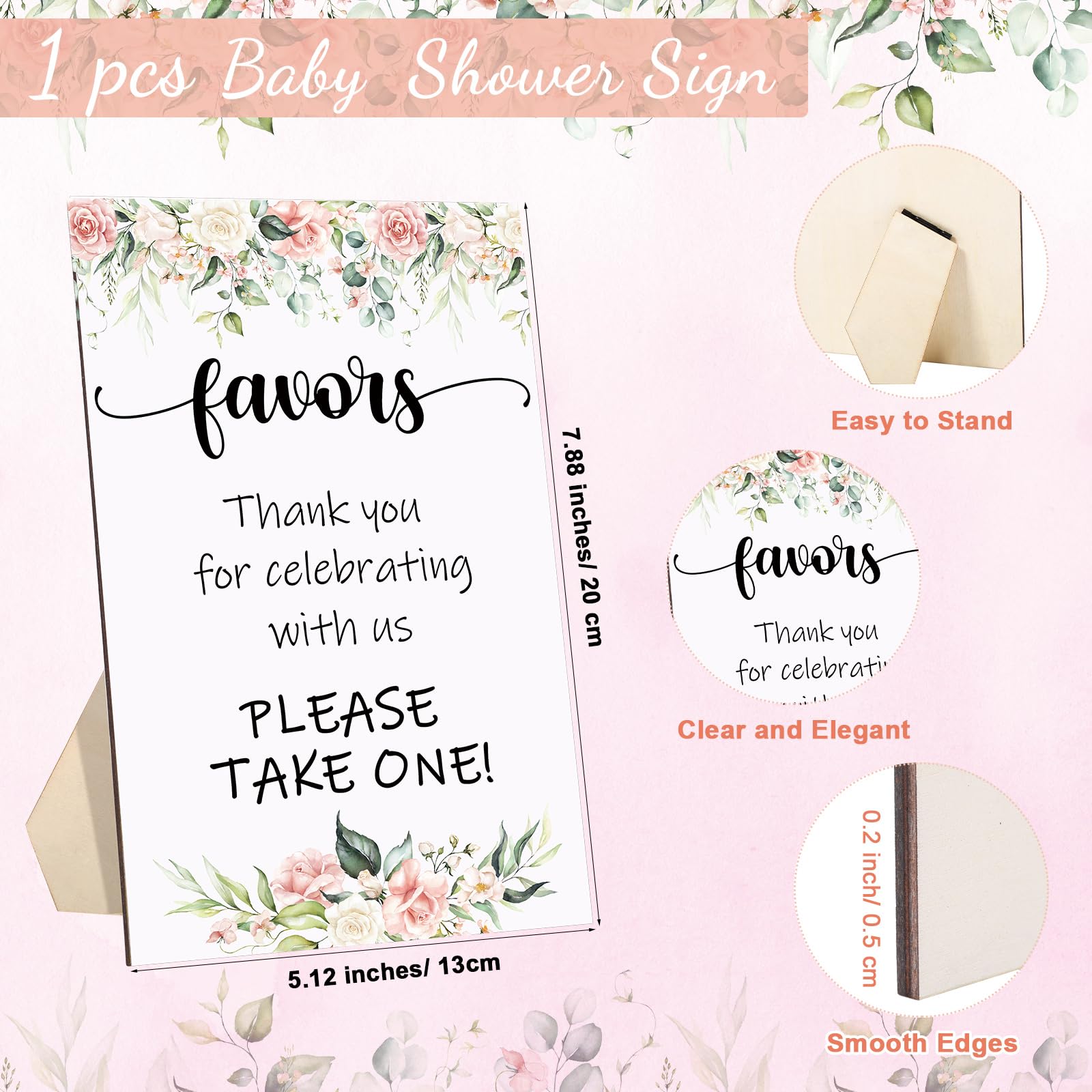 Yinkin 50 Sets Baby Shower Favors 1 Floral Theme Wooden Baby Shower Sign 50 Pink Hair Scrunchies Hair Ties with a Message from the Bump Cards Gender Reveal Gift Celebrating Supplies