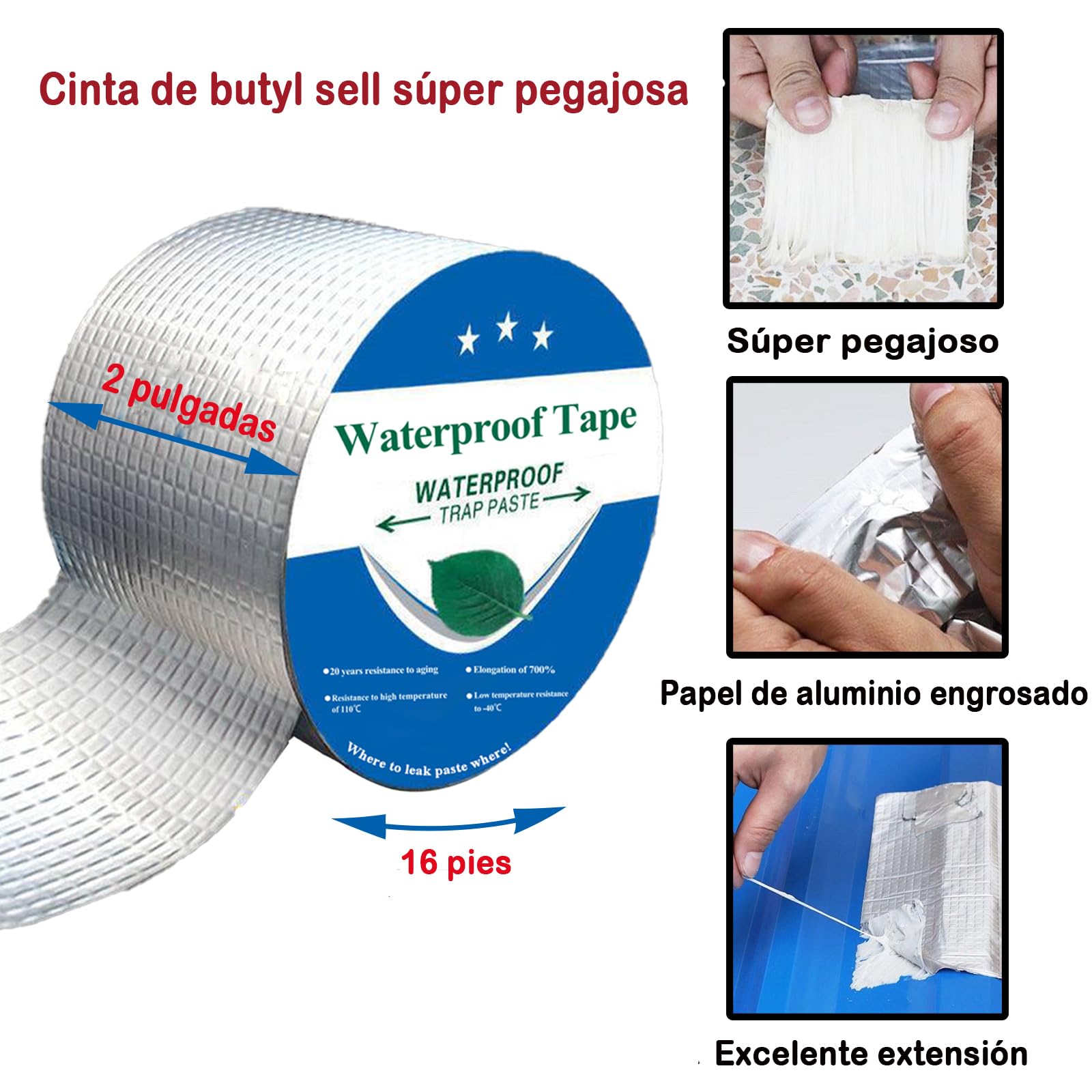 Cinta de sellado de butilo, cinta de aluminio gruesa a prueba de fugas, 5cm x 5m, tira de conducto de butilo impermeable para reparación de vehículos recreativos