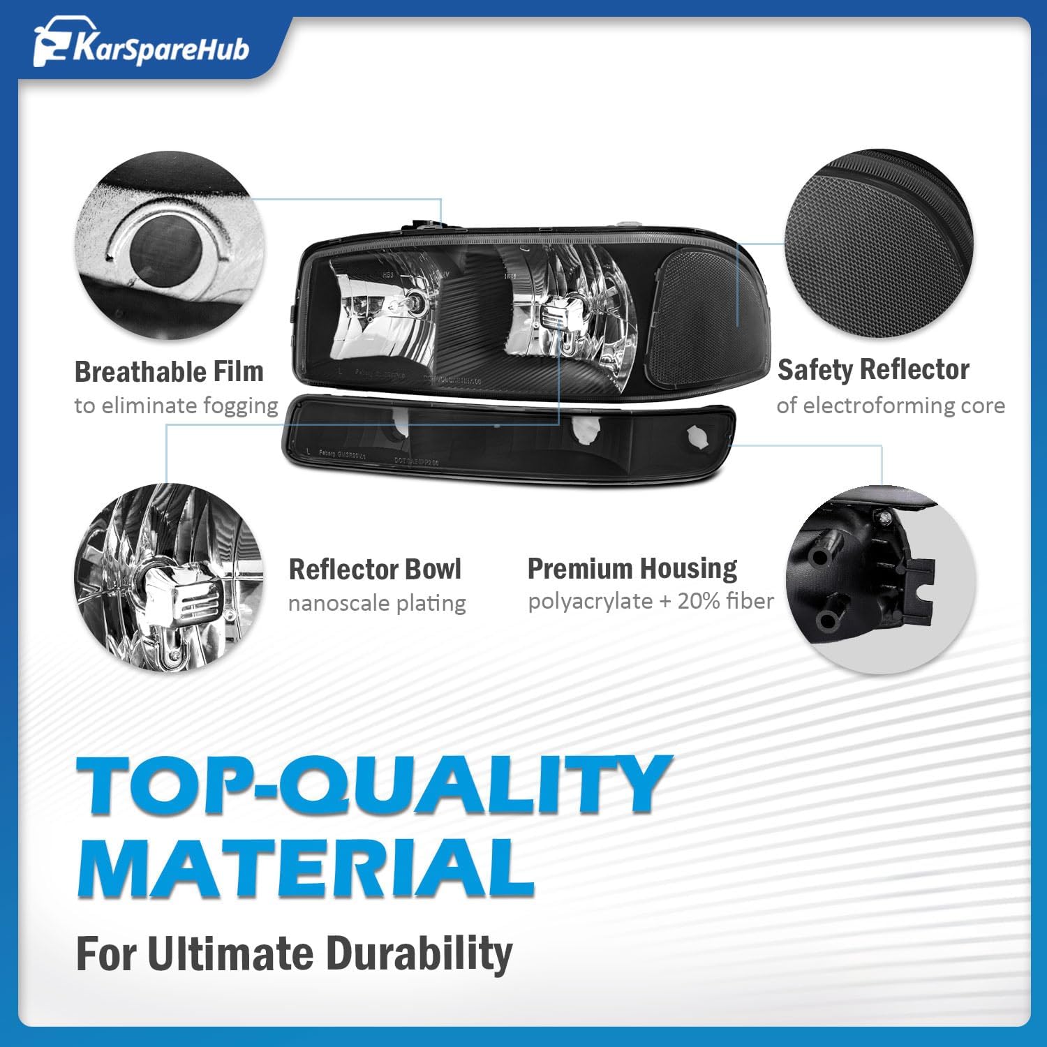 Headlights Assembly with Bulbs for 1999-2007 GMC Sierra, Compatible with 1999-2006 GMC Yukon Headlamp Replacement Driver & Passenger Side