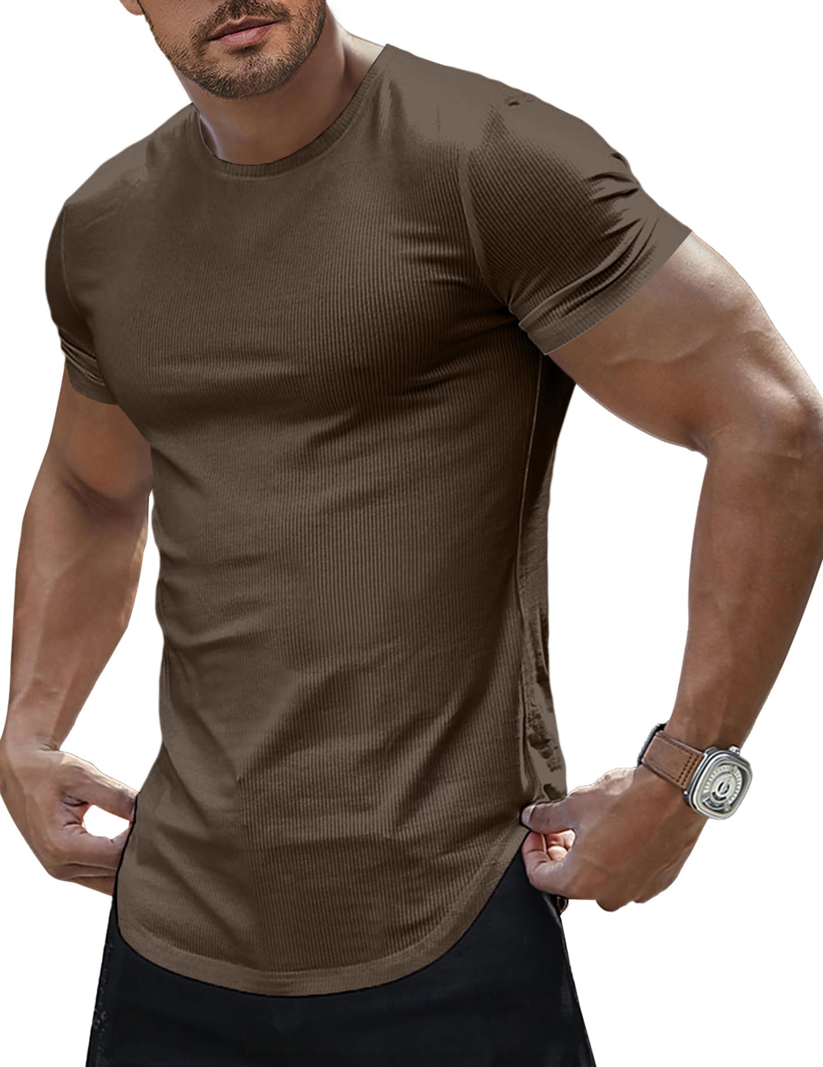 JMIERR Mens Short Sleeve T Shirt Summer Muscle Slim Fitted Crewneck Longline Tees Shirts for Gym Workout