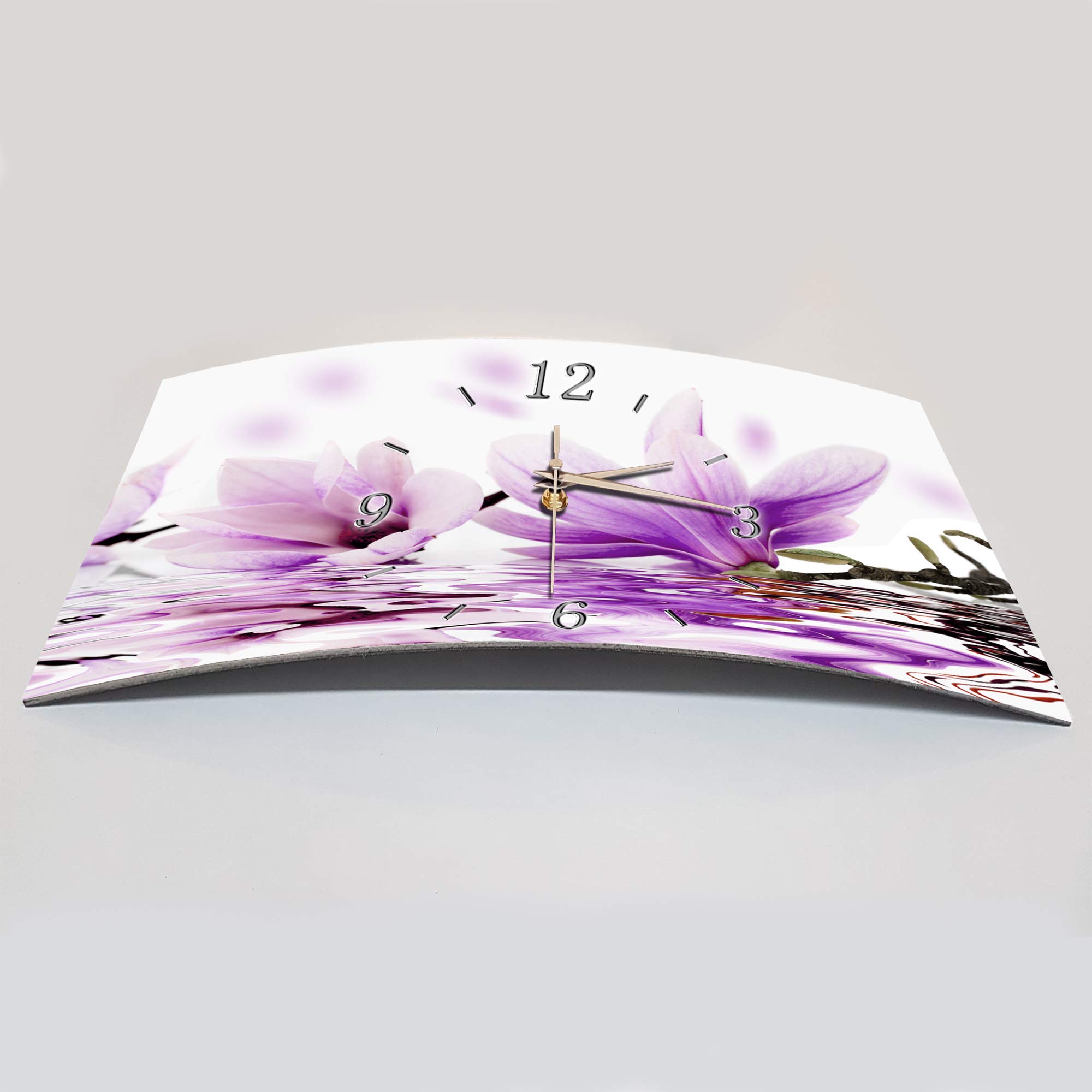BM Funk Quarz Wanduhr Funkwanduhr Funkwanduhren Funkuhr Funkuhren kein Ticken lautlos geräuschlos leise modern ohne Tickgeräusche groÃŸ XXL Wohnzimmer Küche Magnolie Blüten Blumen 7019-1a