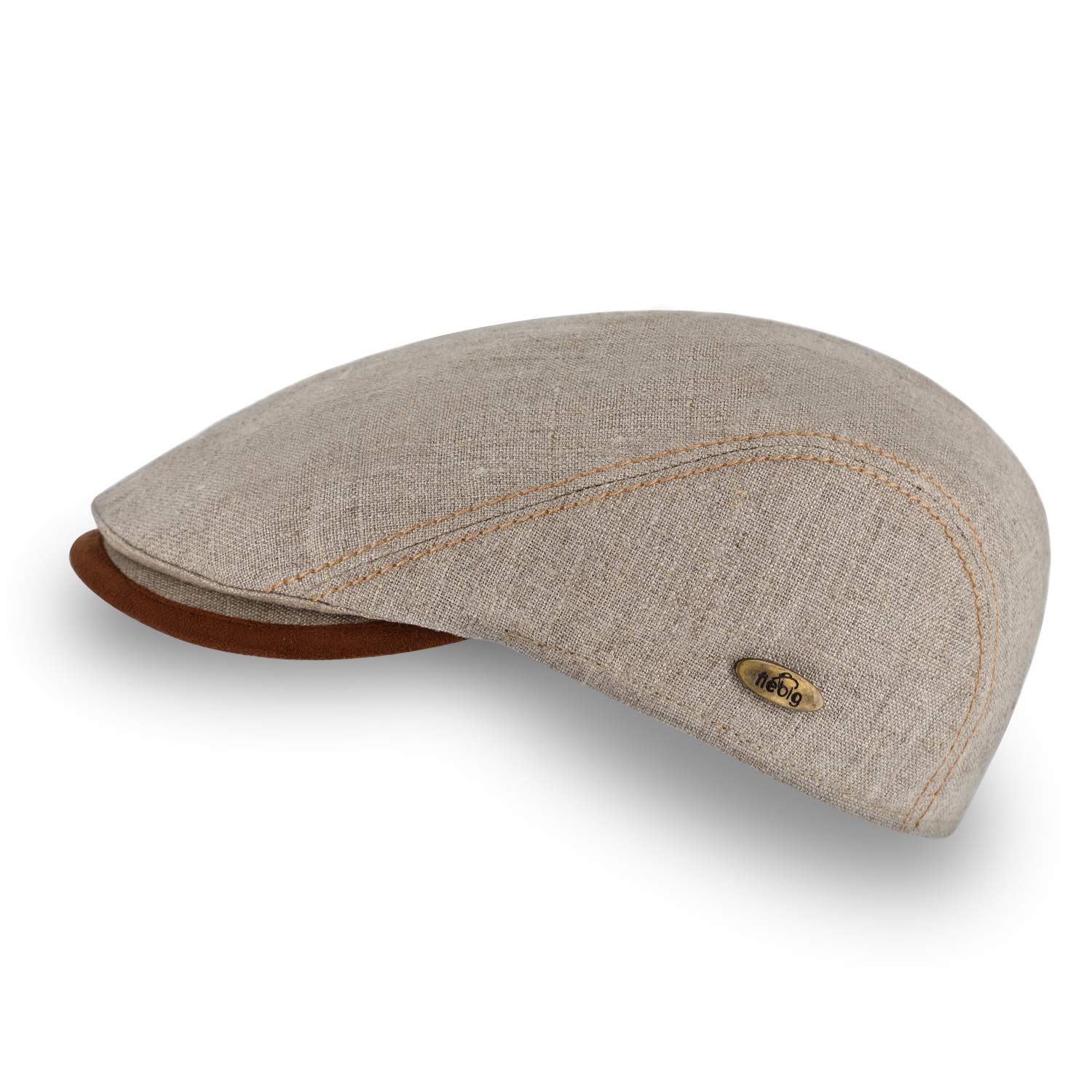 fiebig Brighton Flatcap aus Leinen | Schirmmütze mit Baumwollfutter | Schiebermütze mit Kontrastnähten | Made in Italy