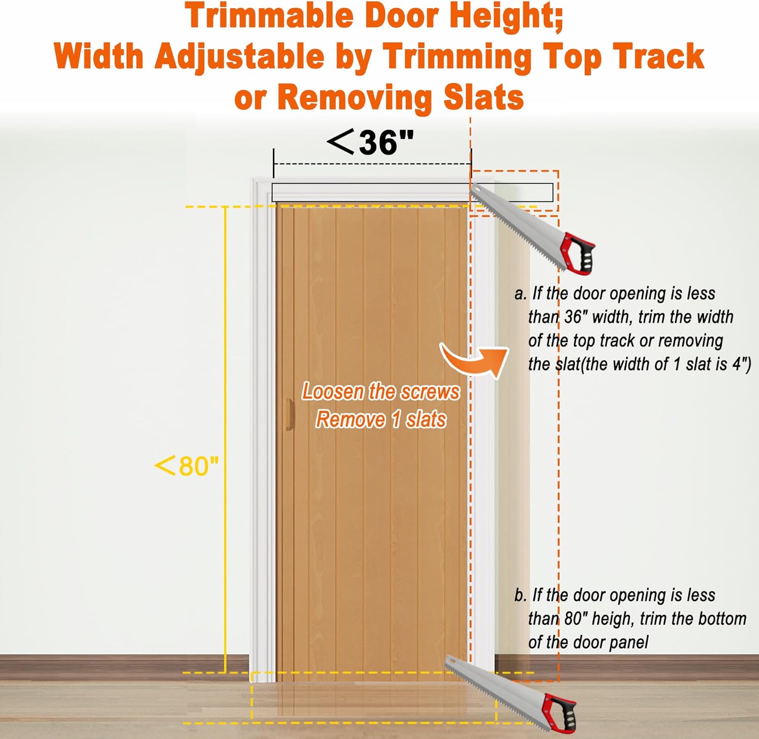 72" x 80" PVC Accordion Doors for Doorway - with Upgraded Roller & Handle & Complete Hardware, Interior Multifold Accordion Folding Doors for Closet & Pantry, Easy Installation