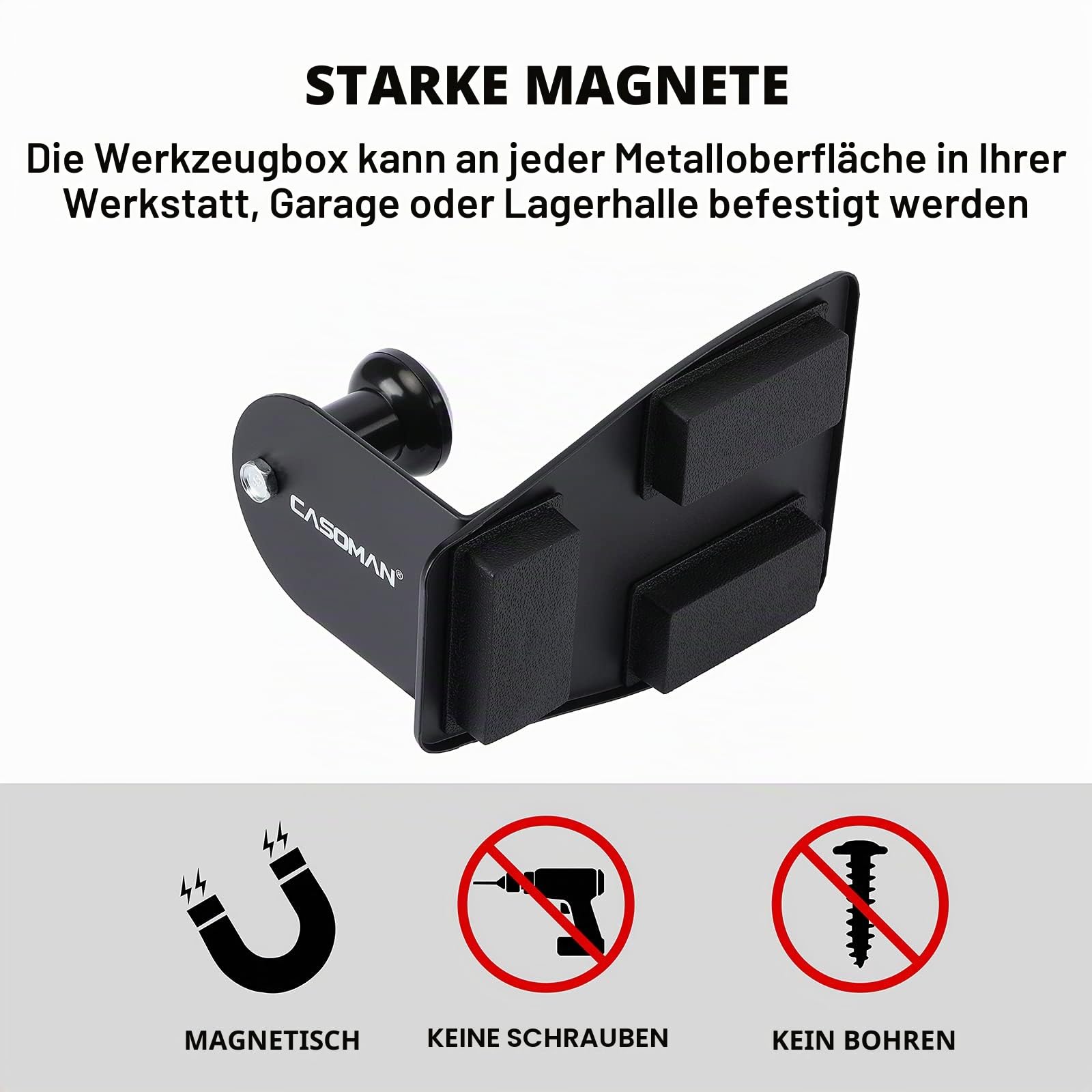 CASOMAN Magnetischer Werkzeugkasten Ablage Ablage Papierhandtuchhalter 4-teiliges Set schwarz vielseitig einsetzbar langlebig Magnete Jede Metalloberfläche
