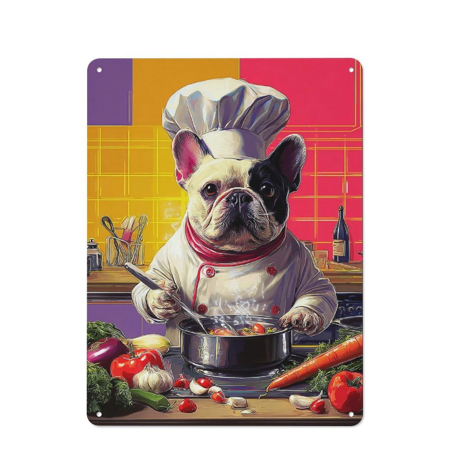 Junmoney Bulldog Chef Cooking -4 Metal Wall Sign 40X30cm Featuring For Café Or Home Bar, A Winter Wall Decor Update For Hospitality Decor Collectors