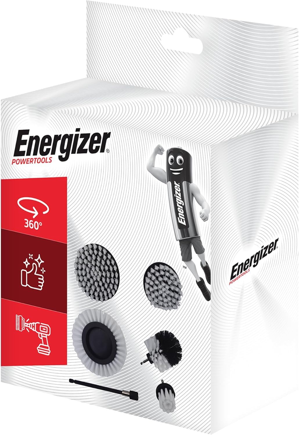 Energizer – Set de Cepillo de Limpieza Perforadora de 6 Piezas, Cepillo de Taladro, Limpieza, Llantas, baldosas, alfombras, bañera, Cocina, Inodoro, Suelo – alargador práctico Incluido