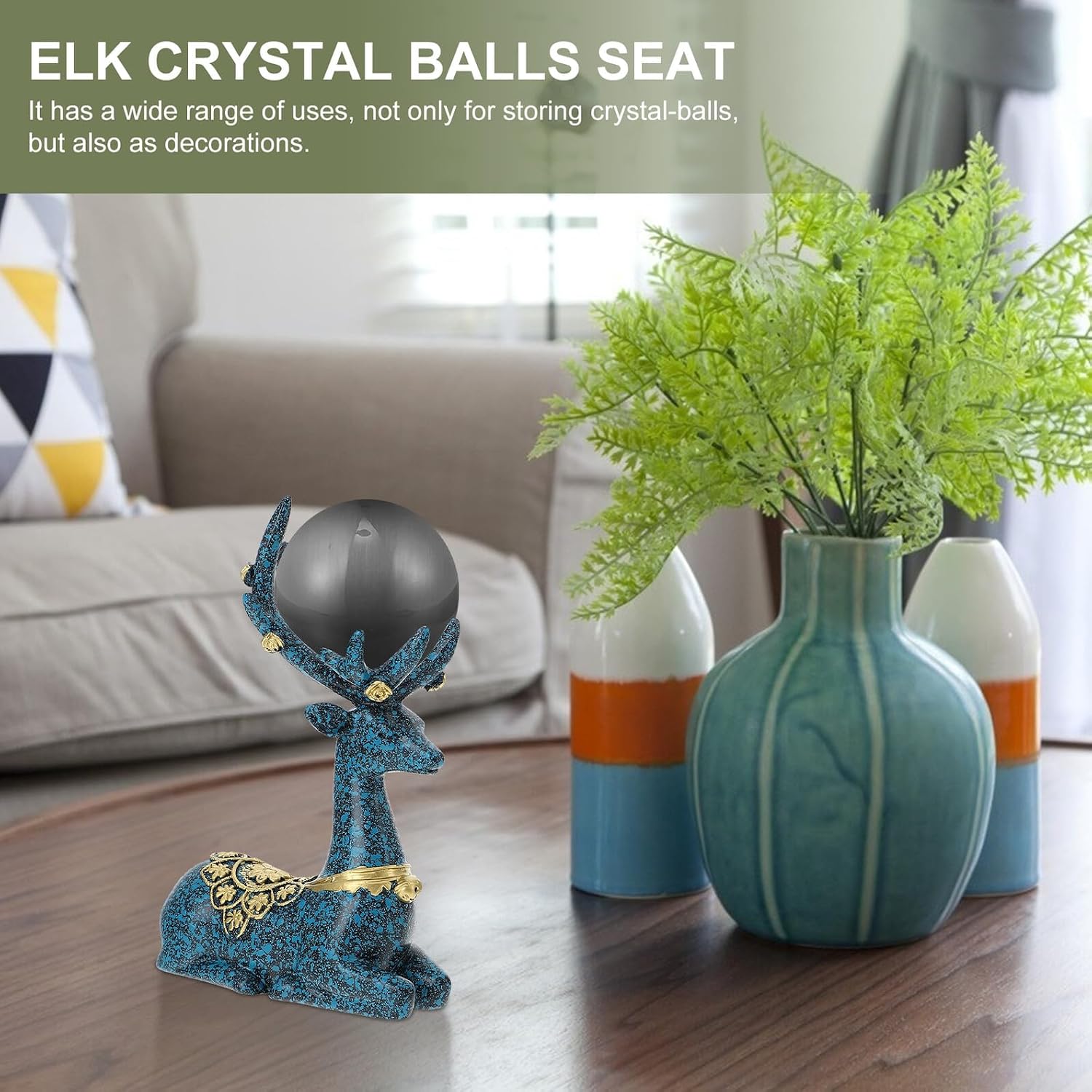 VALICLUD Blue Resin Elk Crystal Balls Holder Xmas Decorative Stand