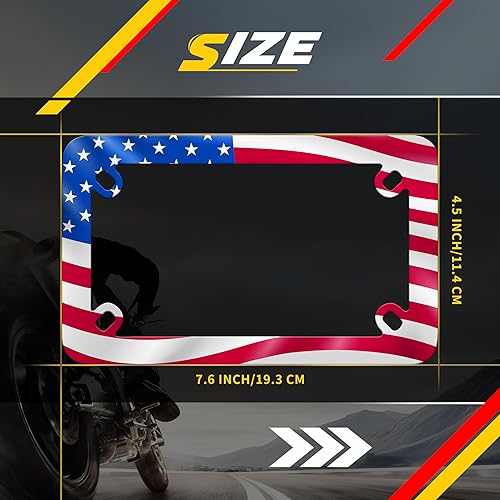 Miniatura 3 de Marco de matrícula clásico de la bandera estadounidense para motocicleta, diseño de estrellas y rayas, material de acero inoxidable, divertido