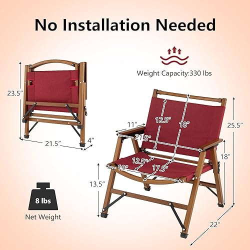 Miniatura 3 de Tangkula Silla de camping plegable silla de playa portátil de respaldo bajo con marco de bambú sólido y tela Oxford 500D silla de césped ligera al