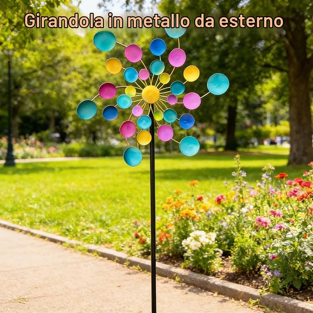 Mulino a vento in metallo, decorazione da giardino, 3D, a vento cinetica, per terrazze, prato, decorazione da giardino
