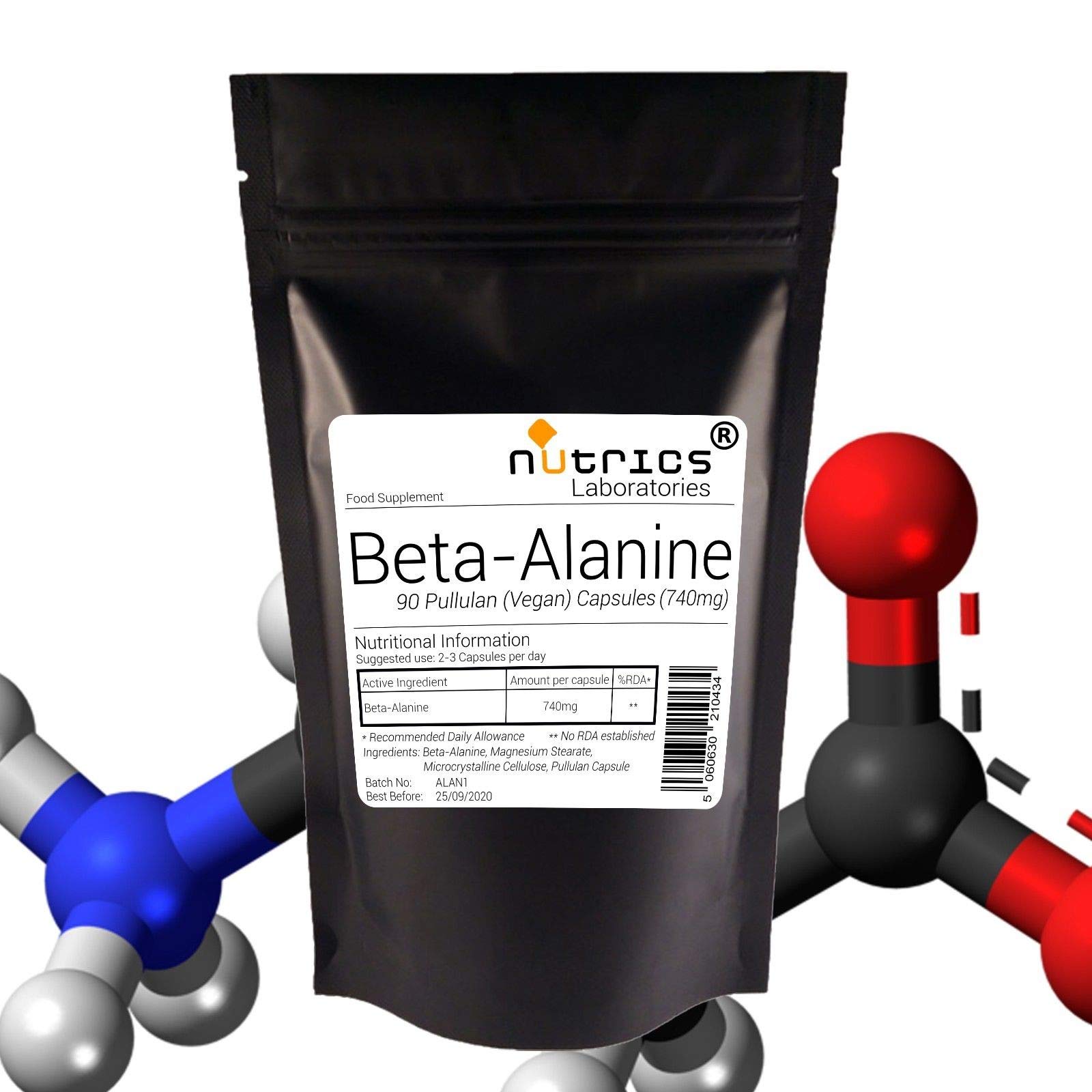 Nutrics® BETA Alanine 740mg | 180 Capsules (2 Month Supply) | Made in The UK by Nutrics Laboratories | Suitable for Vegan Vegetarian Halal Kosher