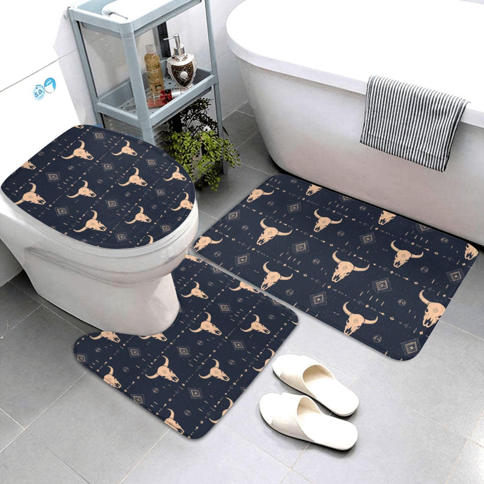 Tapis de salle de bain haut de gamme style rétro taureau avec housse abattant WC