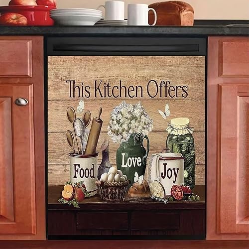 Cubierta magnética para lavavajillas, jarrón con diseño de flores y mariposas, para refrigerador, calcomanía decorativa para frasco de alimentos y