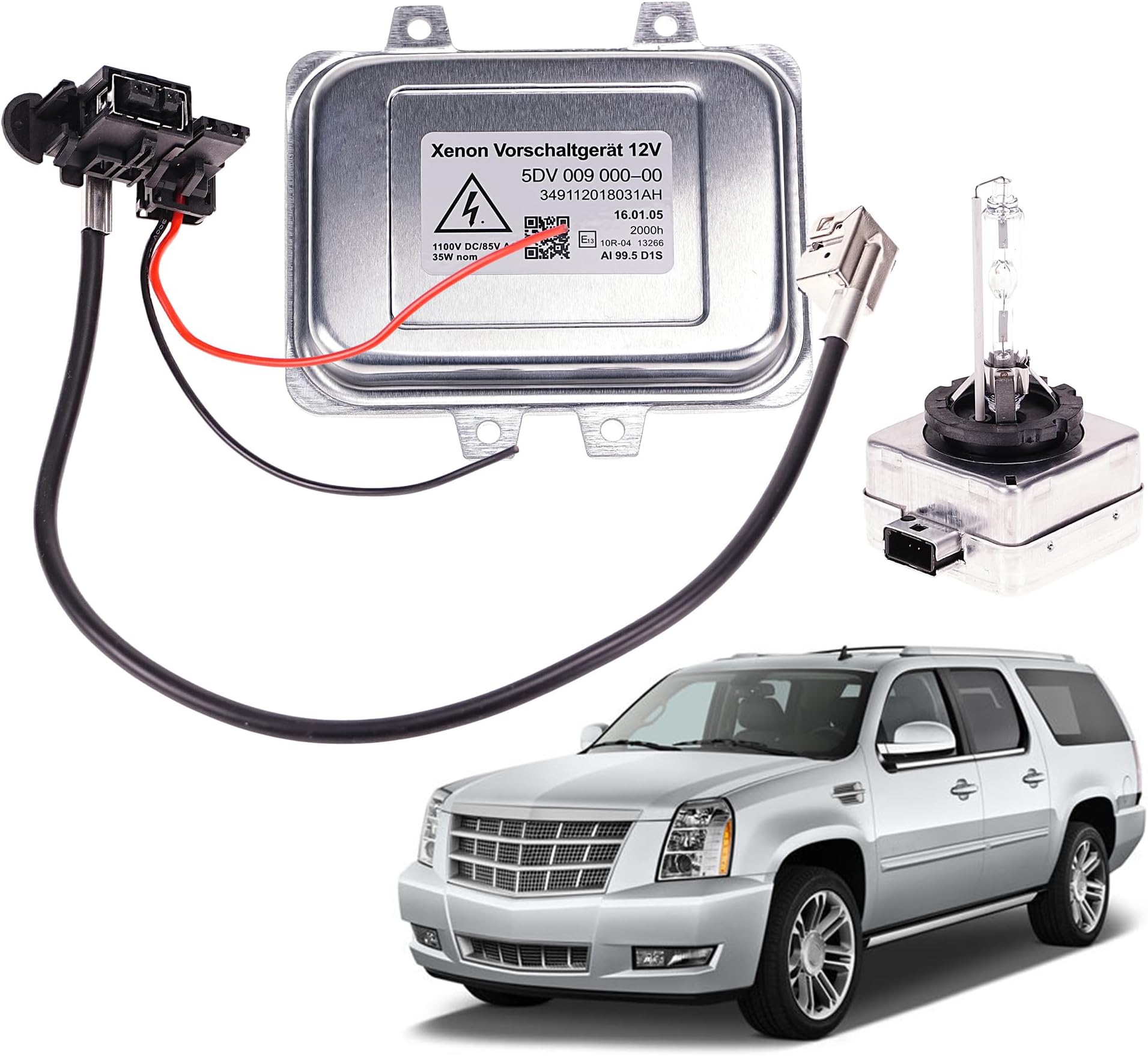 Xenon HID Headlight Ballast Unit Assembly with Igniter and D1S Bulb Compatible for 2007-2014 Cadillac Escalade, 2006-2009 BMW E60, Town Country, Mercedes-Benz, Lincoln, Saab.Replace#5DV 009 000-00