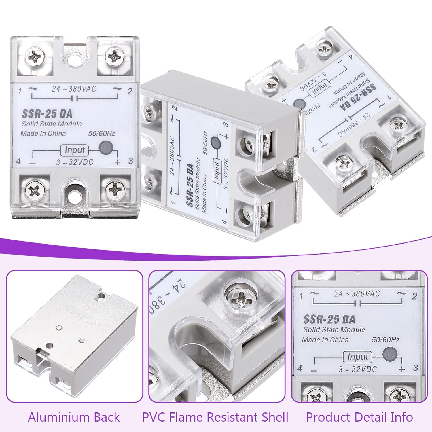 DMiotech 4 Pcs SSR-25DA 3-32V DC Input to 24-380V AC Output Single Phase Solid State Relay AC 25A for Industrial Automation, HVAC, Lighting Control