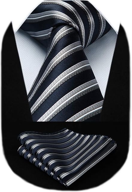 HISDERN Striped Wedding Tie Handkerchief Men's Necktie & Pocket Square Set
