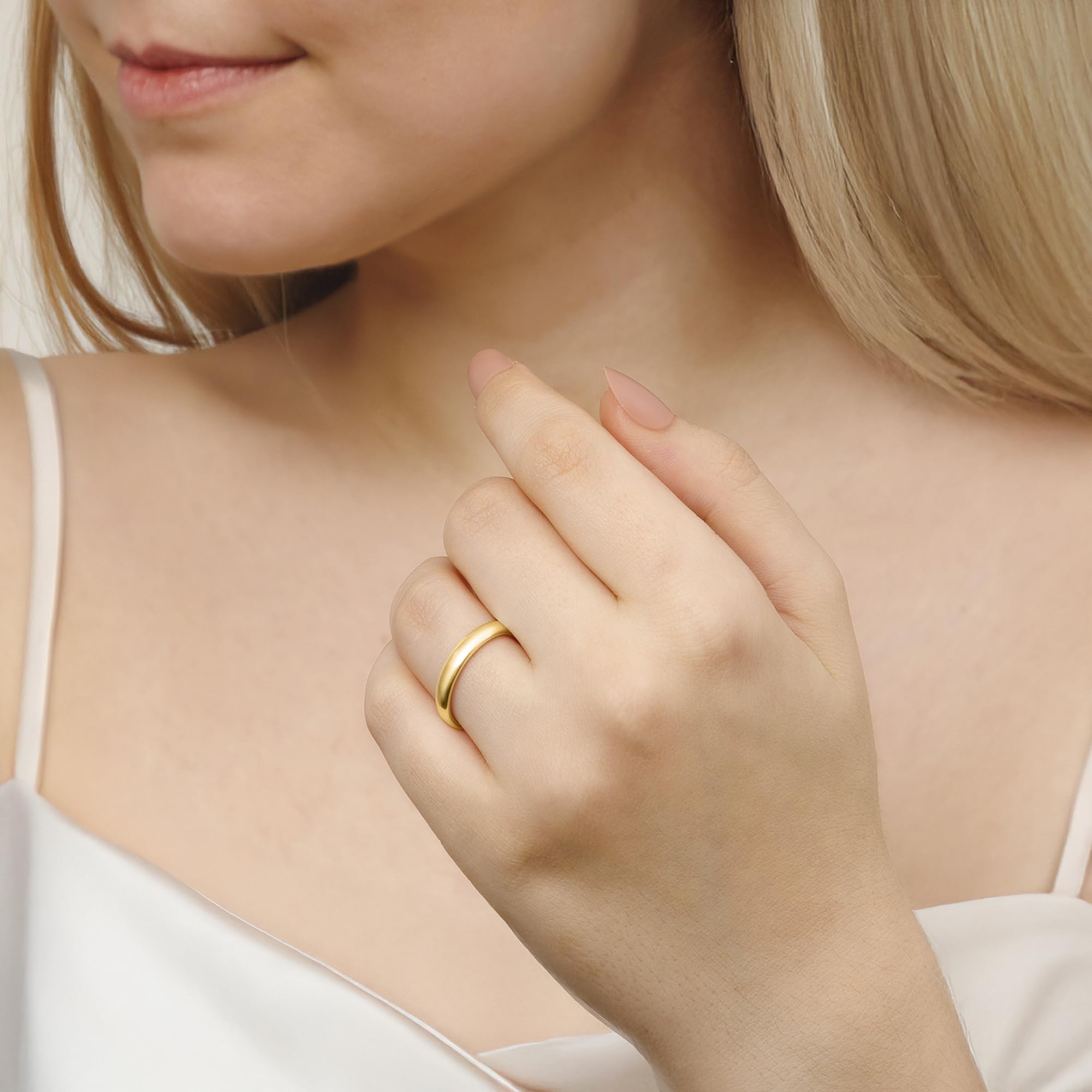 Amberta Alianza de Boda en Oro de 14 Quilates para Mujer y Hombre | Anillo Simple Auténtico Amarillo o Blanco | Anillo de Boda Pulido