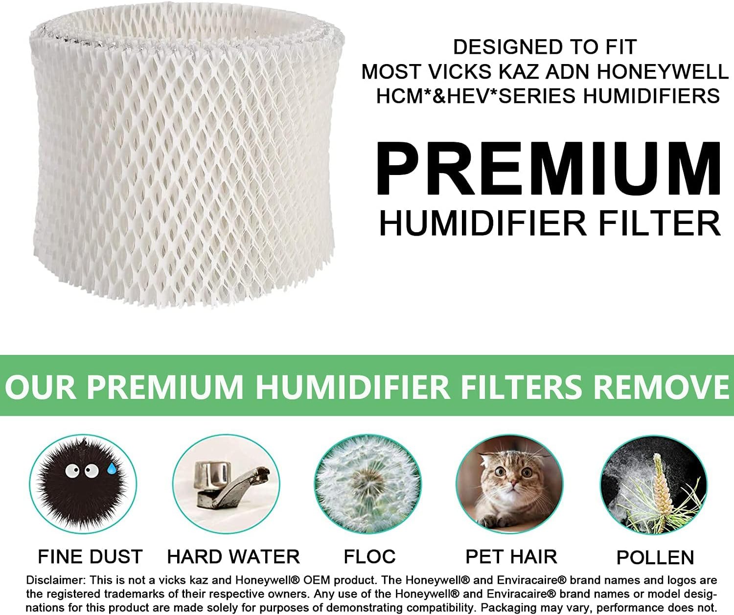 ITidyHome 4-Pack Humidifier Wicking Filters Compatible HCM-350,HCM-300T,HCM-600,HCM-710,HCM-315T,Replacement for Honeywell HAC-504 and HAC-504AW,Filter A -