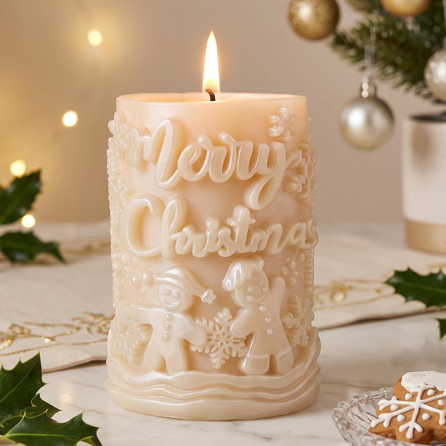Christmas Candle Mold Gingerbread Man Pillar Candle Silicone Molds