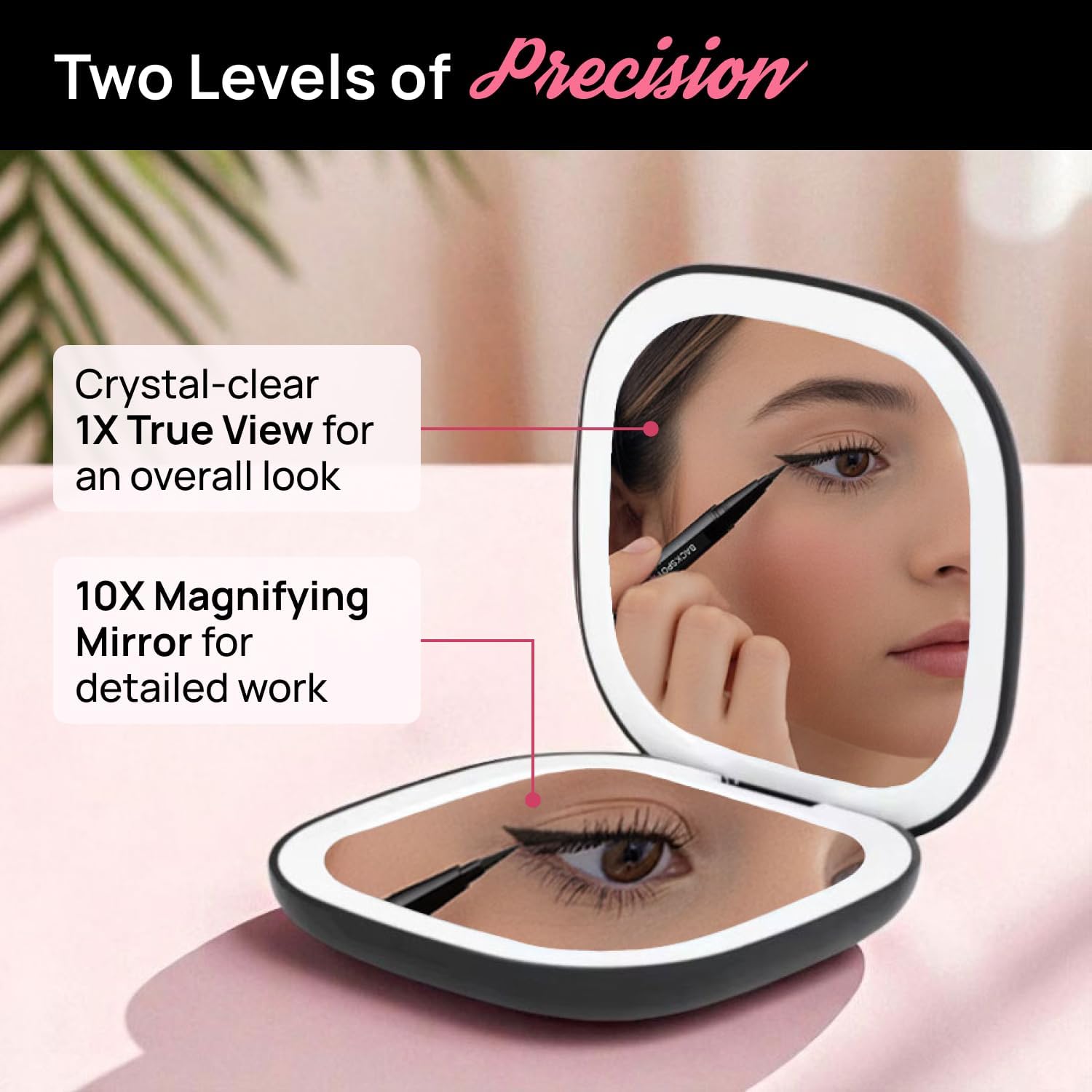 Full Out Glam Lux LED Lighted Compact Mirror | 1X + 10X Magnifying Makeup Mirror with Lights | USB-C Rechargeable & Dimmable for Detailed Touch-Ups - Image 2